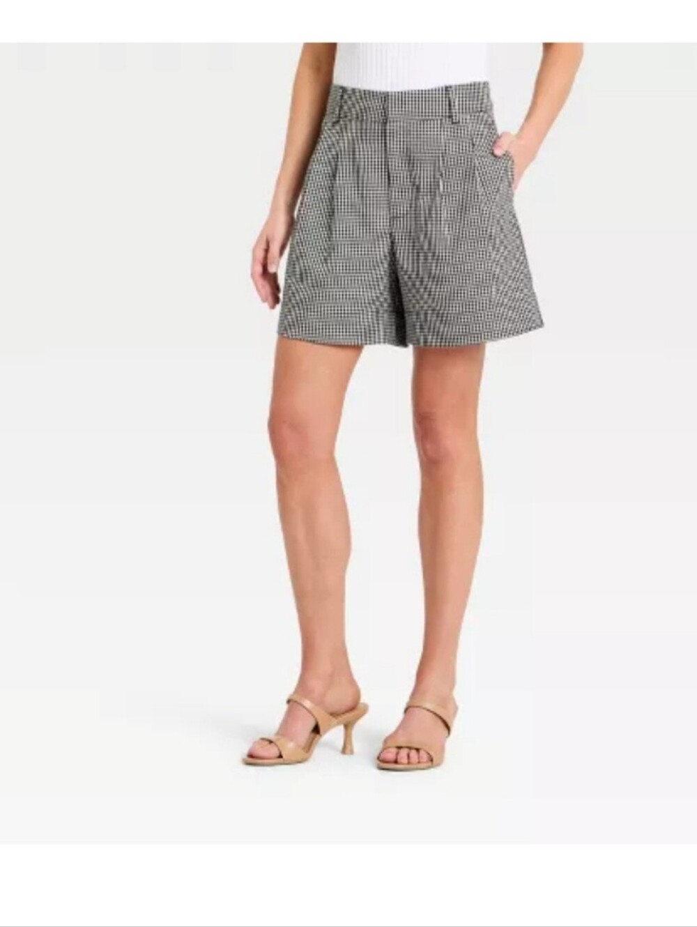 Women's Linen Pleated Shorts - A New Day™ Black Gingham 4